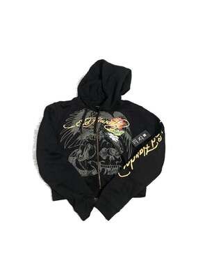 Ed Hardy Tigers Orchid Black Cropped Zip Up Hoodie